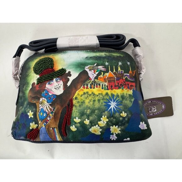 Sharif Colorful Leather Mad Hatter Artistic Shoulder Bag With Beaded Accents & S - Picture 16 of 16